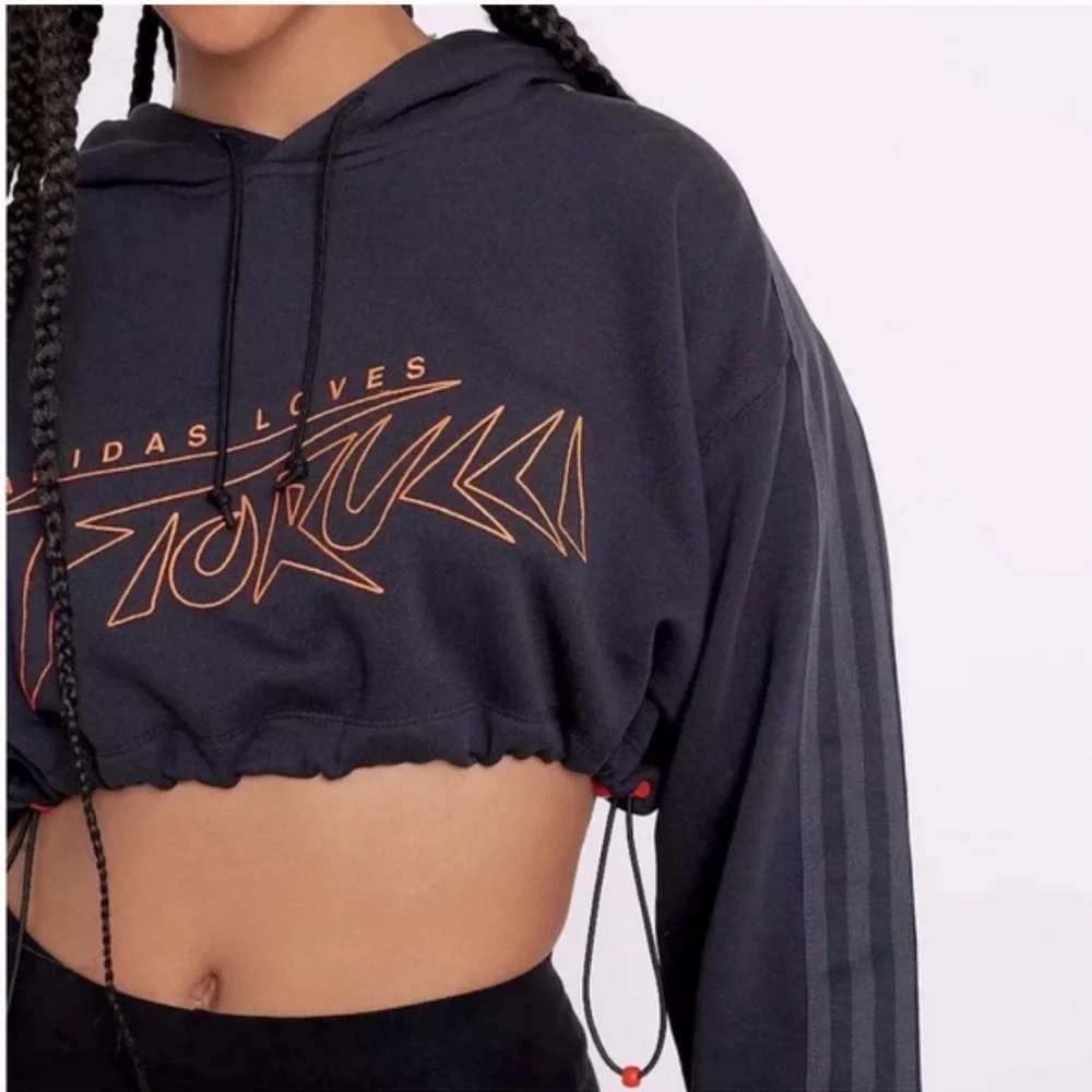 Adidas Originals X Fiorucci Crop Hoodie Black Cropped Hoodie with Orange Graphic